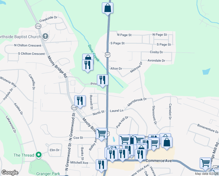 map of restaurants, bars, coffee shops, grocery stores, and more near 249-367 New Franklin Rd in LaGrange