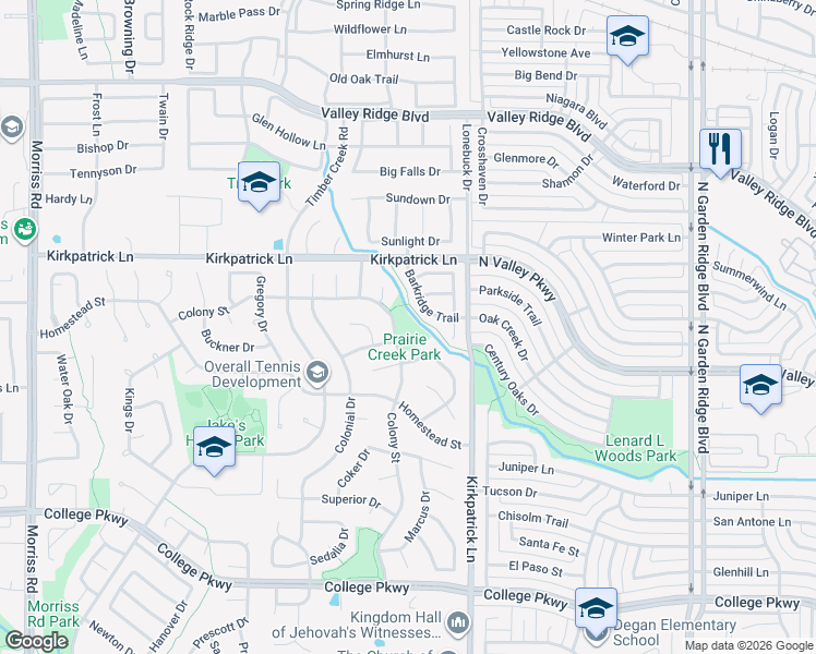 map of restaurants, bars, coffee shops, grocery stores, and more near 1200 Colony Street in Flower Mound