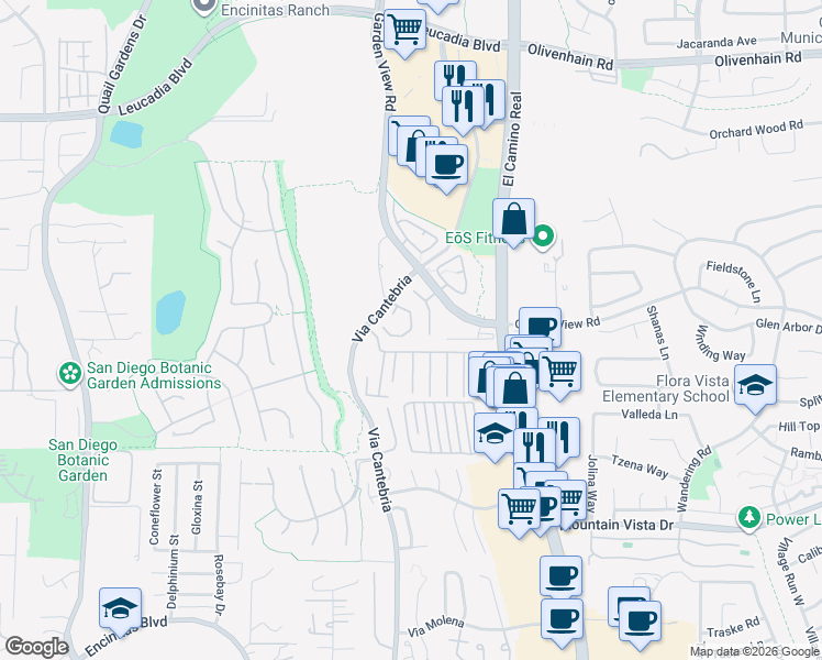 map of restaurants, bars, coffee shops, grocery stores, and more near 1153 Pacifica Place in Encinitas