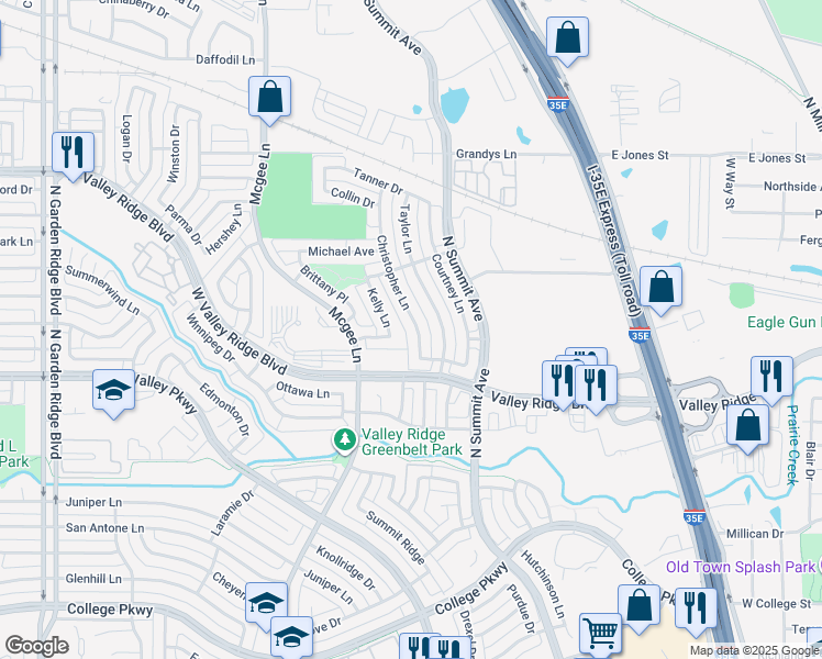 map of restaurants, bars, coffee shops, grocery stores, and more near 1128 Christopher Lane in Lewisville