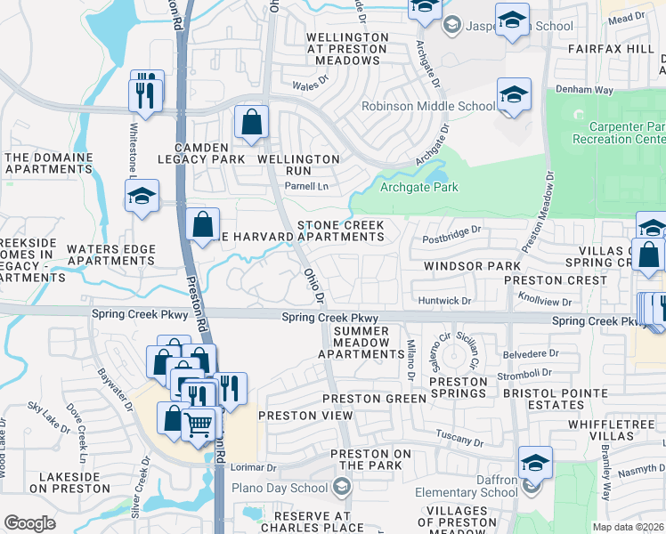 map of restaurants, bars, coffee shops, grocery stores, and more near 6100 Ohio Drive in Plano