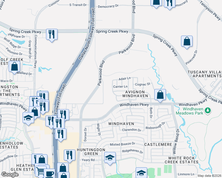 map of restaurants, bars, coffee shops, grocery stores, and more near 6109 LeBlanc Drive in Plano