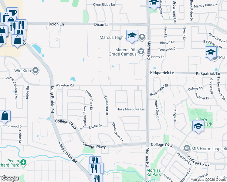 map of restaurants, bars, coffee shops, grocery stores, and more near 5321 Summerfields Drive in Flower Mound