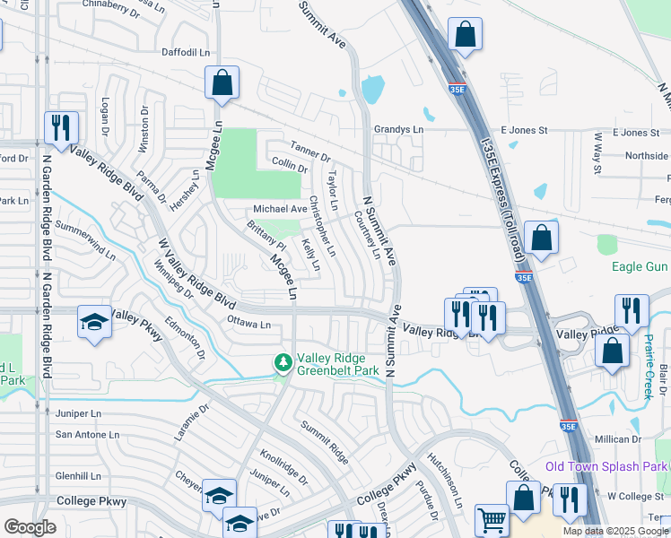 map of restaurants, bars, coffee shops, grocery stores, and more near 1128 Christopher Lane in Lewisville