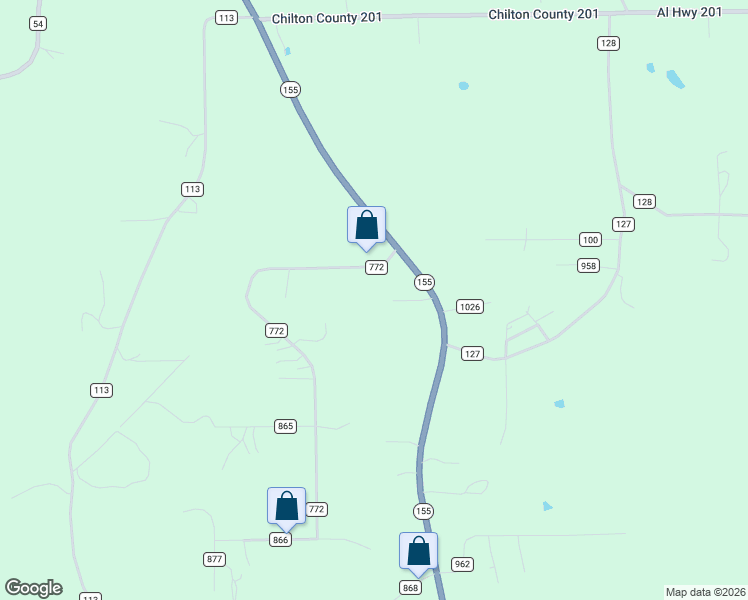 map of restaurants, bars, coffee shops, grocery stores, and more near 6535 Alabama 155 in Montevallo