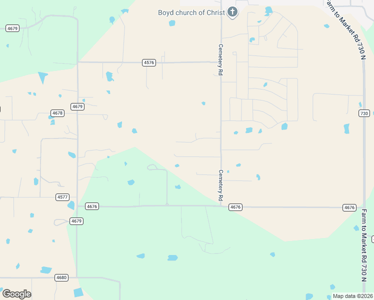map of restaurants, bars, coffee shops, grocery stores, and more near 132 Private Road 4926 in Boyd