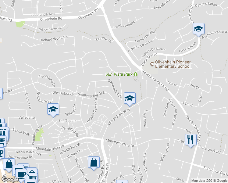map of restaurants, bars, coffee shops, grocery stores, and more near 2230 Summerhill Drive in Encinitas