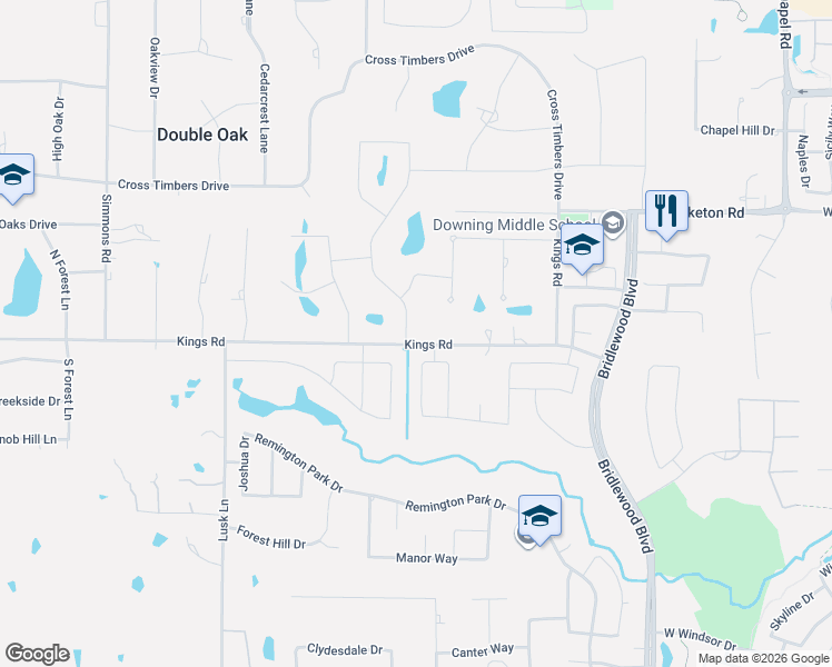 map of restaurants, bars, coffee shops, grocery stores, and more near 100 Lake Trail Drive in Double Oak