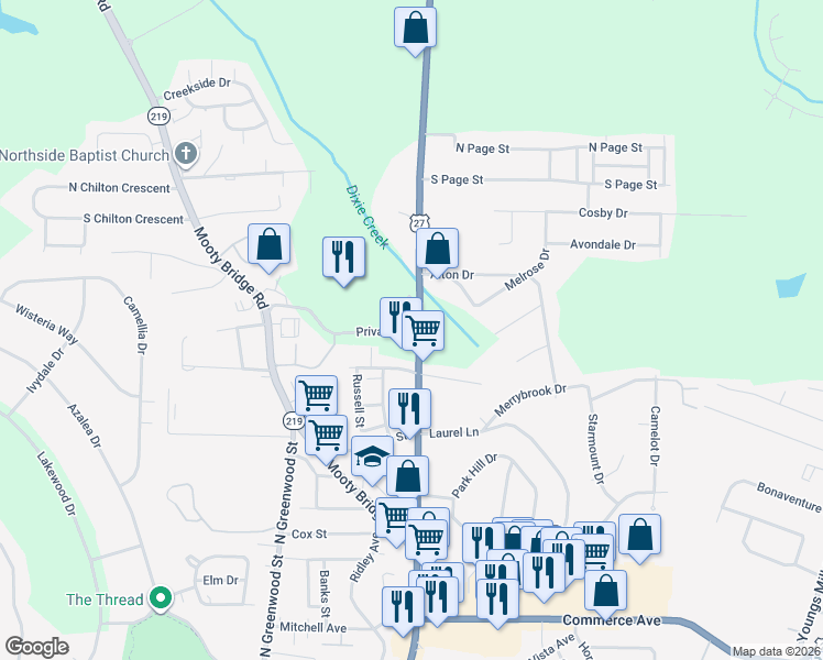map of restaurants, bars, coffee shops, grocery stores, and more near 367 New Franklin Road in LaGrange