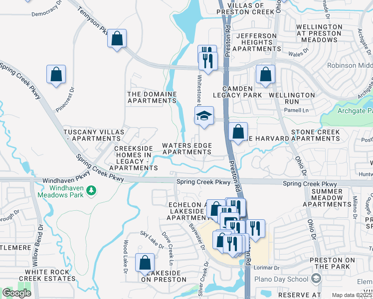 map of restaurants, bars, coffee shops, grocery stores, and more near 510 Whitestone Lane in Plano