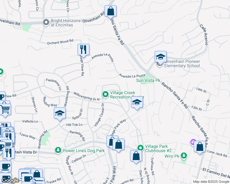 map of restaurants, bars, coffee shops, grocery stores, and more near 721 Summersong Lane in Encinitas