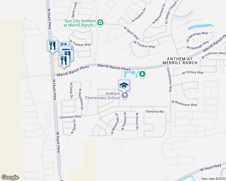 map of restaurants, bars, coffee shops, grocery stores, and more near 2830 North Monticello Drive in Florence