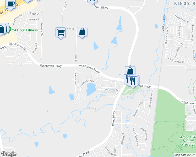 map of restaurants, bars, coffee shops, grocery stores, and more near 2921 Boat House Boulevard in Carrollton