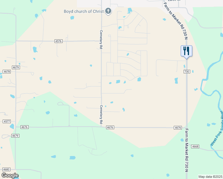 map of restaurants, bars, coffee shops, grocery stores, and more near 582 Cemetery Road in Boyd
