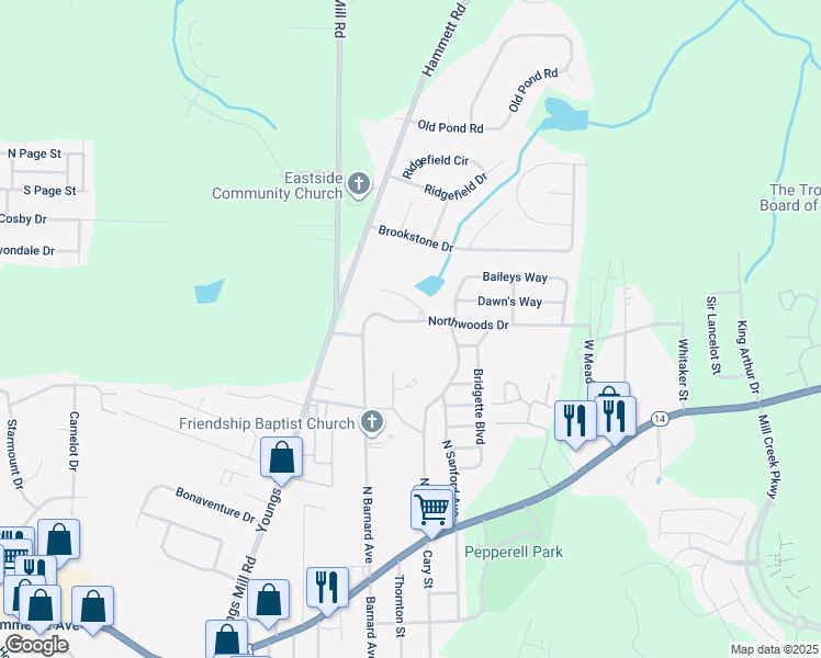 map of restaurants, bars, coffee shops, grocery stores, and more near 126 Northwoods Drive in LaGrange