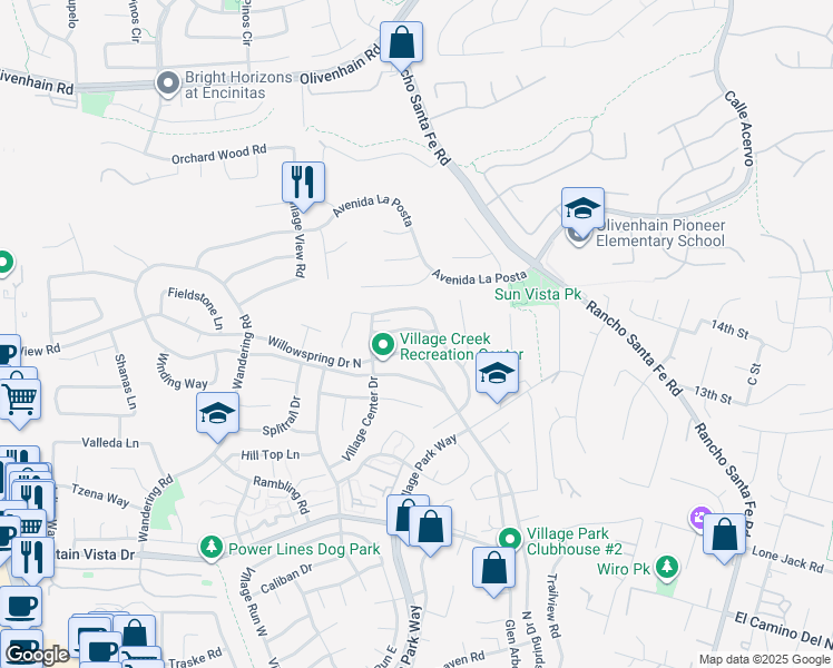 map of restaurants, bars, coffee shops, grocery stores, and more near 721 Summersong Lane in Encinitas