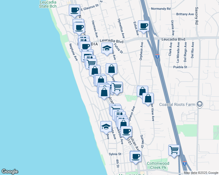 map of restaurants, bars, coffee shops, grocery stores, and more near 549 North Vulcan Avenue in Encinitas