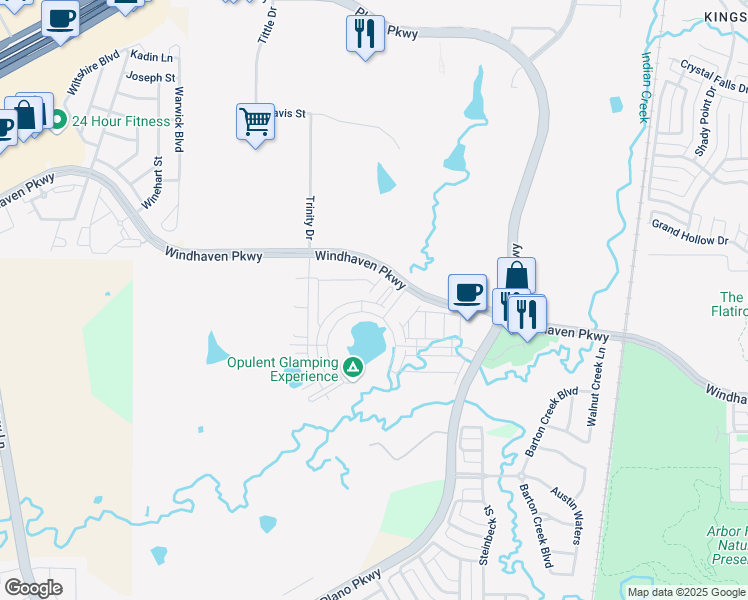 map of restaurants, bars, coffee shops, grocery stores, and more near 2875 Painted Lake Circle in The Colony