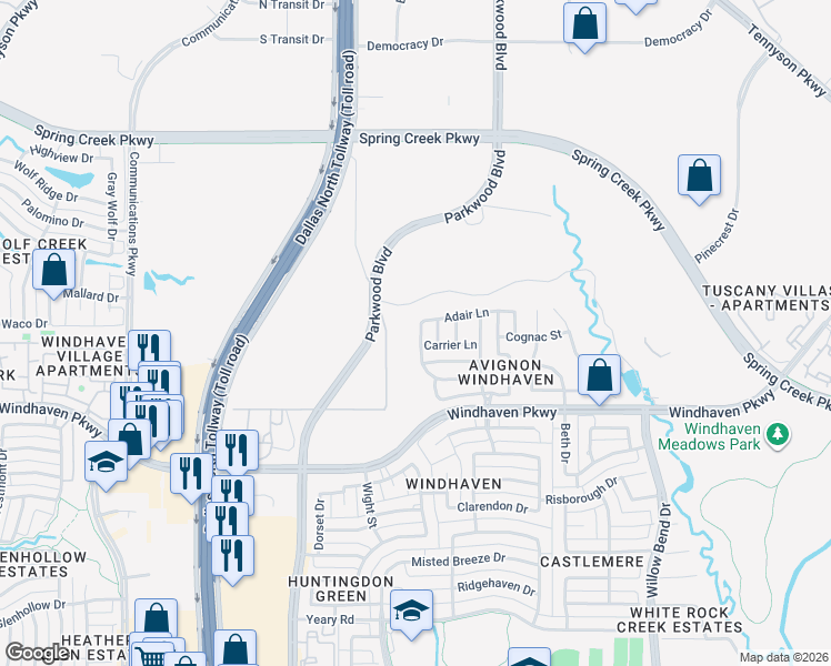 map of restaurants, bars, coffee shops, grocery stores, and more near 6109 LeBlanc Drive in Plano