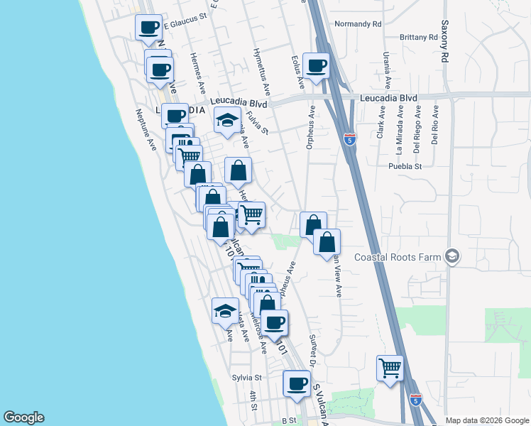 map of restaurants, bars, coffee shops, grocery stores, and more near 506 Hermes Avenue in Encinitas