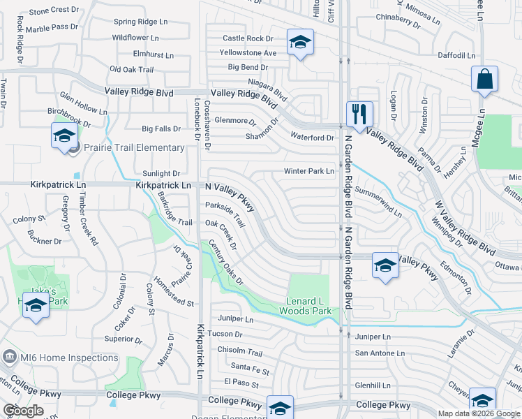 map of restaurants, bars, coffee shops, grocery stores, and more near 1618 North Valley Parkway in Lewisville