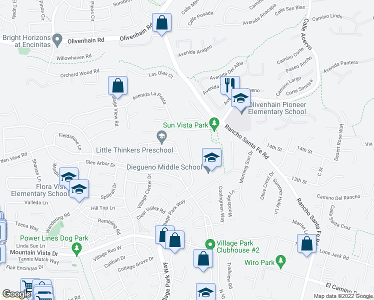 map of restaurants, bars, coffee shops, grocery stores, and more near 840 Summersong Court in Encinitas
