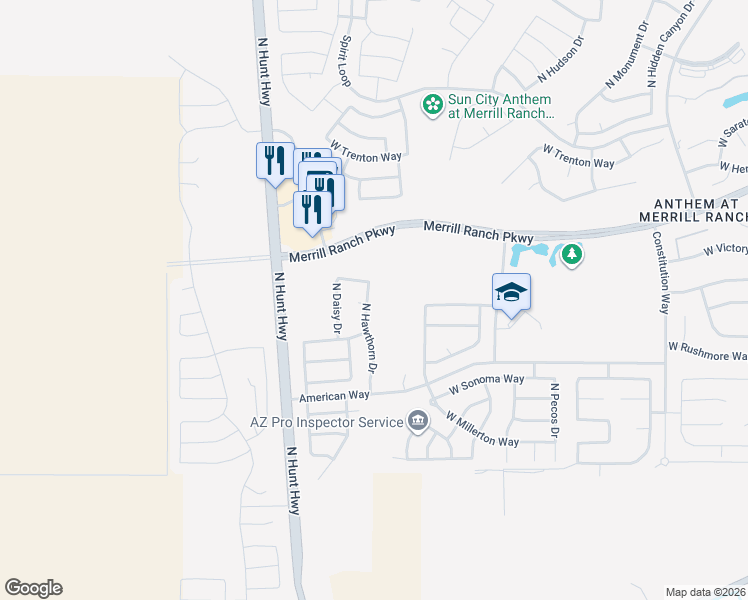 map of restaurants, bars, coffee shops, grocery stores, and more near 7860 West Desert Blossom Way in Florence