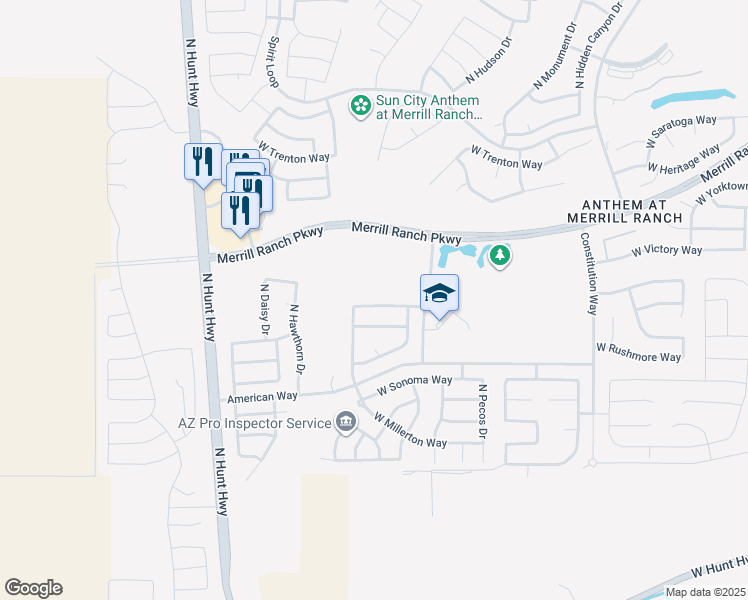 map of restaurants, bars, coffee shops, grocery stores, and more near 7636 West Congressional Way in Florence