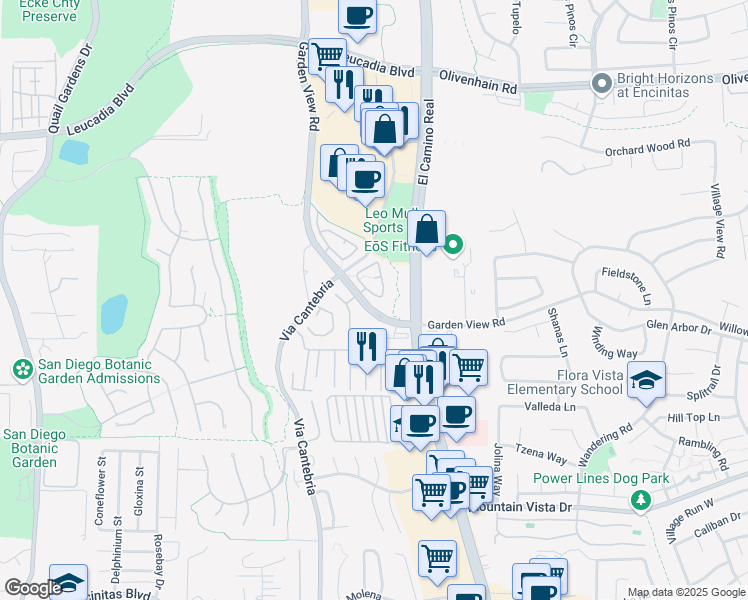 map of restaurants, bars, coffee shops, grocery stores, and more near 1238 Cambria Way in Encinitas