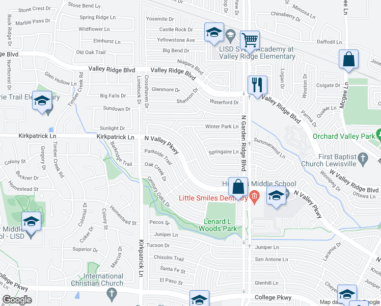 map of restaurants, bars, coffee shops, grocery stores, and more near 1610 Autumn Breeze Lane in Lewisville