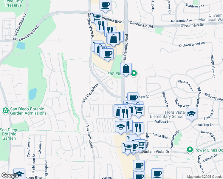 map of restaurants, bars, coffee shops, grocery stores, and more near 1238 Cambria Way in Encinitas