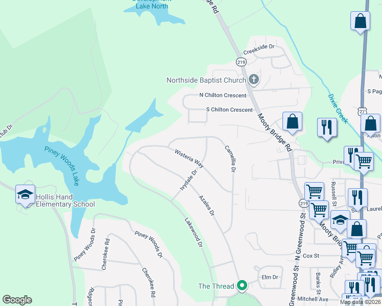 map of restaurants, bars, coffee shops, grocery stores, and more near 804 Wisteria Way in LaGrange