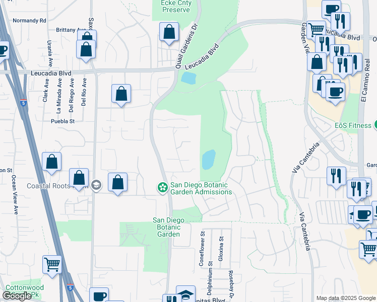 map of restaurants, bars, coffee shops, grocery stores, and more near 623 Quail Gardens Road in Encinitas