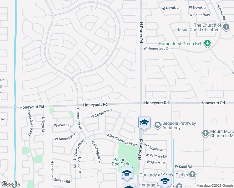 map of restaurants, bars, coffee shops, grocery stores, and more near 19833 North Monte Lane in Maricopa