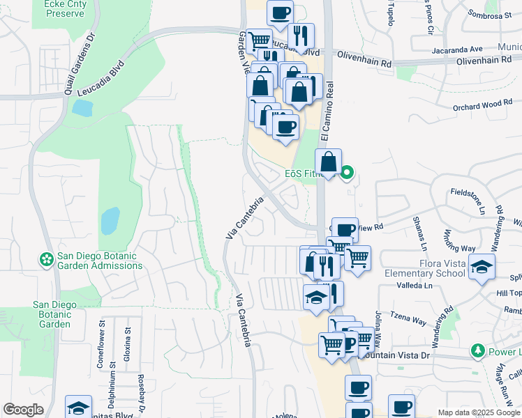 map of restaurants, bars, coffee shops, grocery stores, and more near 1136 Monterey Place in Encinitas