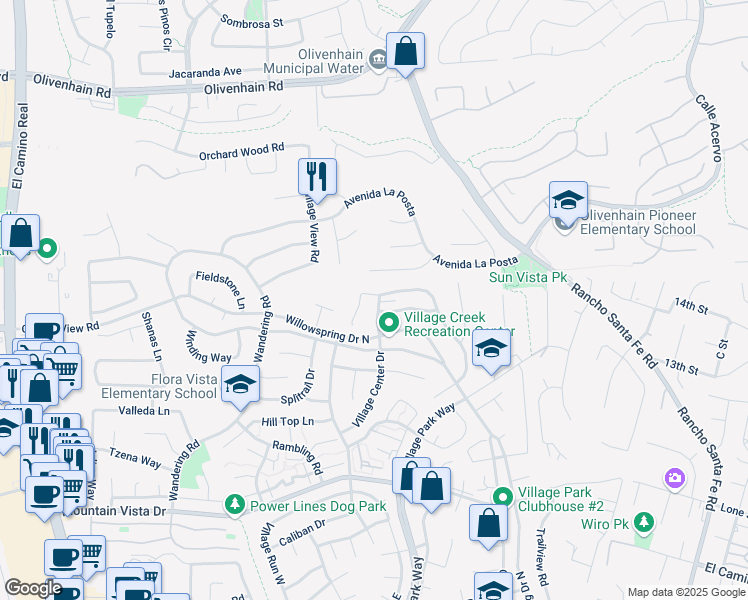 map of restaurants, bars, coffee shops, grocery stores, and more near 2242 Village Center Drive in Encinitas