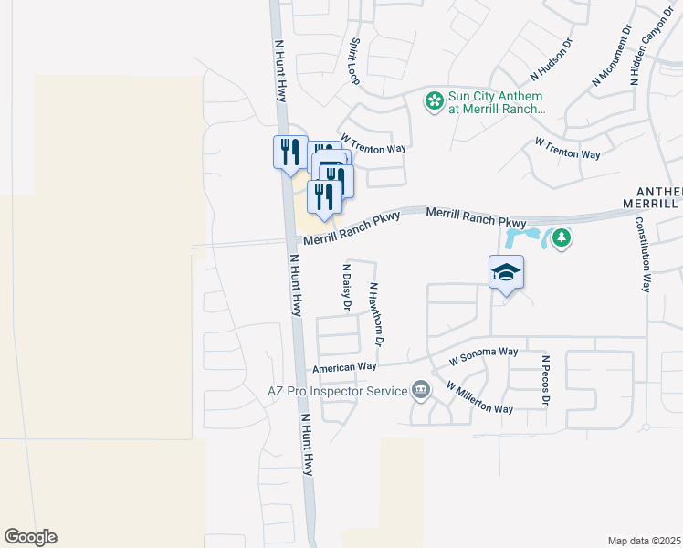 map of restaurants, bars, coffee shops, grocery stores, and more near 7973 West Desert Blossom Way in Florence