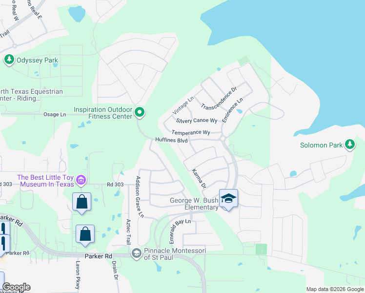 map of restaurants, bars, coffee shops, grocery stores, and more near 1606 Temperance Way in Wylie