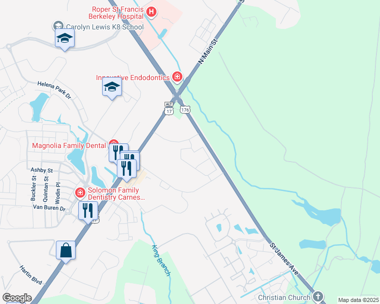 map of restaurants, bars, coffee shops, grocery stores, and more near 900 Conway Circle in Summerville