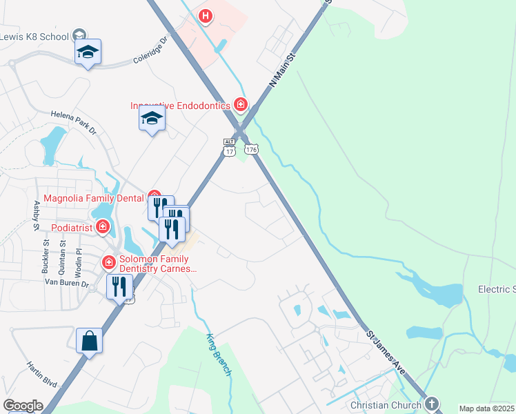map of restaurants, bars, coffee shops, grocery stores, and more near in Goose Creek