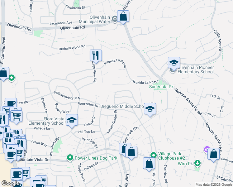 map of restaurants, bars, coffee shops, grocery stores, and more near 2403 Summerhill Drive in Encinitas
