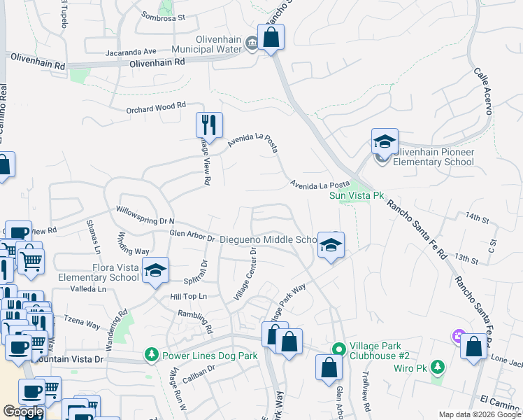 map of restaurants, bars, coffee shops, grocery stores, and more near 2414 Summerhill Drive in Encinitas