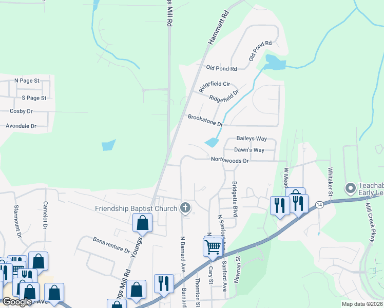 map of restaurants, bars, coffee shops, grocery stores, and more near 115 Northwoods Drive in LaGrange