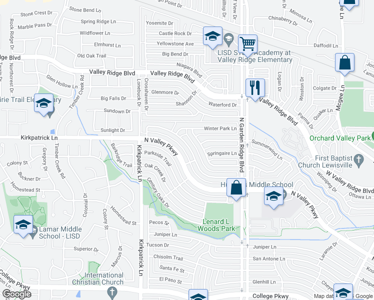 map of restaurants, bars, coffee shops, grocery stores, and more near 1618 Autumn Breeze Lane in Lewisville