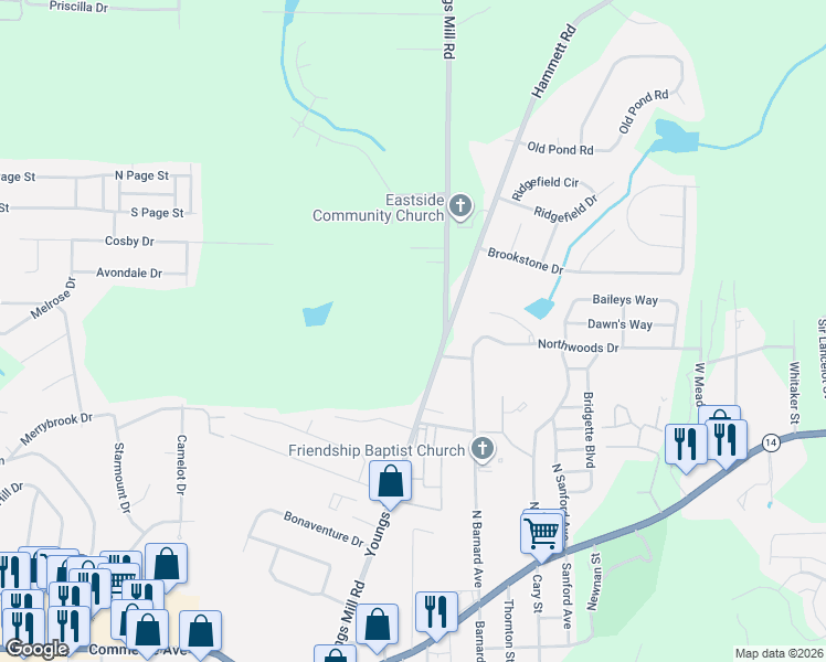 map of restaurants, bars, coffee shops, grocery stores, and more near 389 Youngs Mill Road in LaGrange