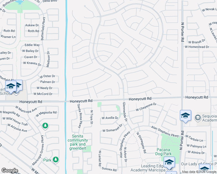map of restaurants, bars, coffee shops, grocery stores, and more near 42504 West Mallard Lane in Maricopa