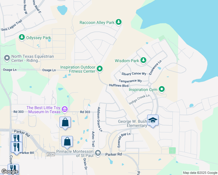 map of restaurants, bars, coffee shops, grocery stores, and more near 1503 Miracle Mile in Wylie