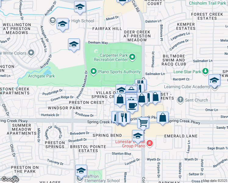 map of restaurants, bars, coffee shops, grocery stores, and more near 6301 Stonewood Drive in Plano