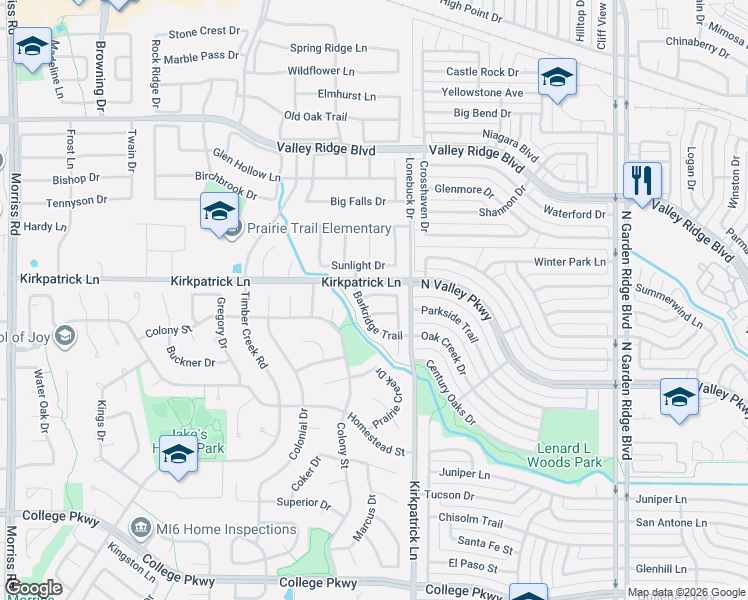 map of restaurants, bars, coffee shops, grocery stores, and more near 1188 Maddy Lane in Flower Mound