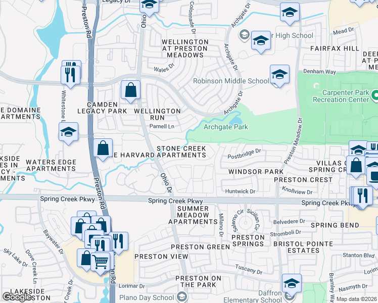 map of restaurants, bars, coffee shops, grocery stores, and more near 6400 Ohio Drive in Plano